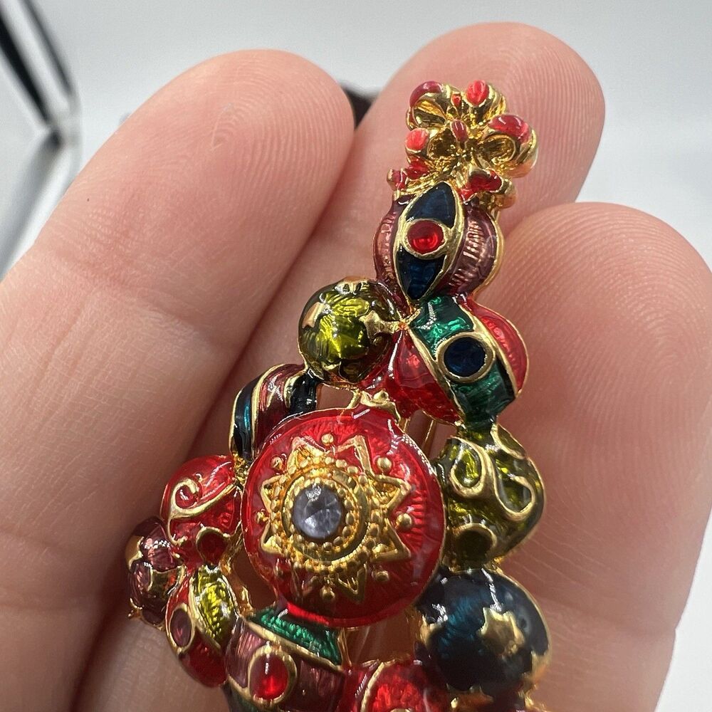Vintage Christmas Tree Christopher Radko Enamel Rhinestone Pin Brooch Signed - Picture 7 of 9